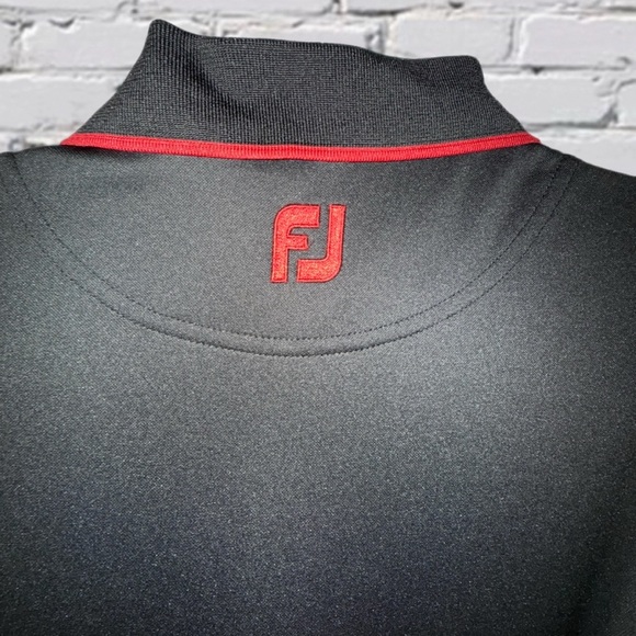 FootJoy Black Golf Polo Shirt Men’s Size- Medium - Red Collar Trim & Tree Logo - Picture 10 of 12